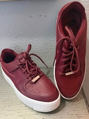Nike Air Force 1 Women’s Burgundy Leather Platform Sneakers